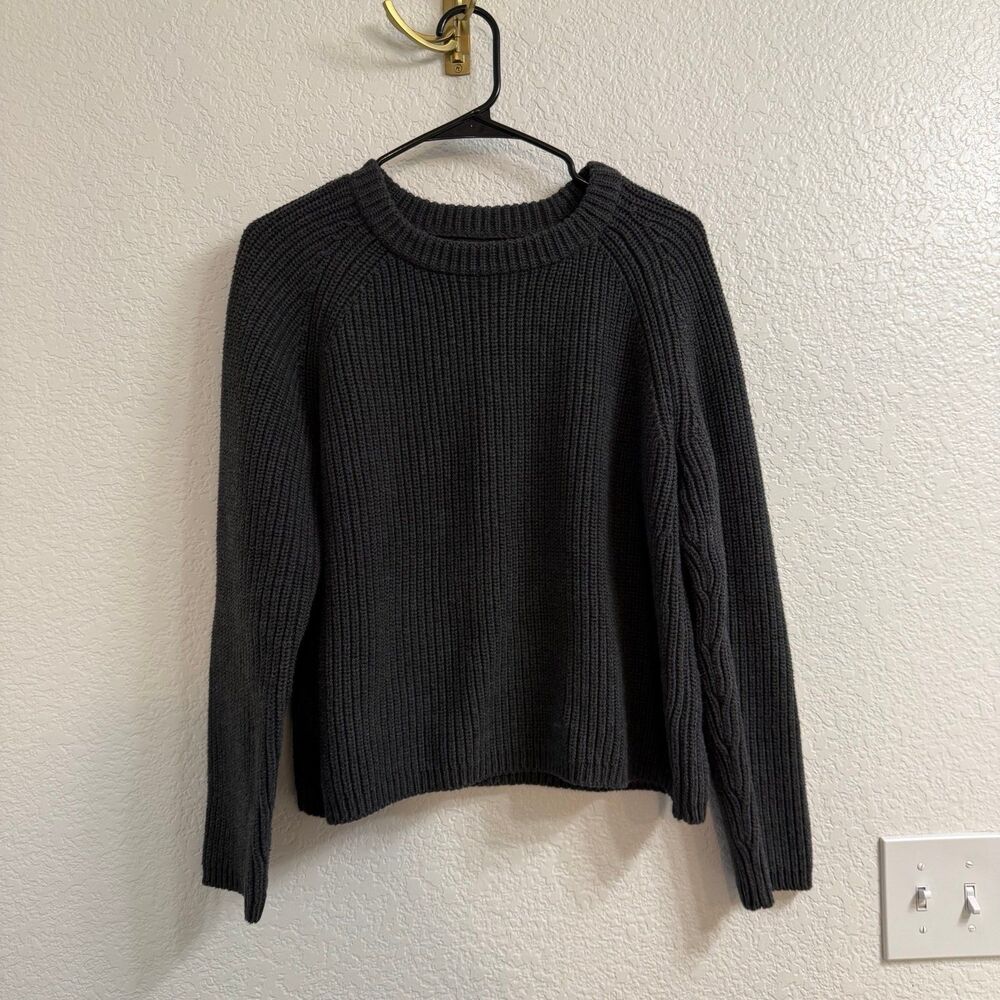 Quince 100% Organic Cotton Fisherman Crew Sweater- Charcoal - Size Large